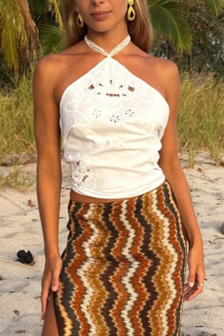 Reworked Cotton High Neck Halter Selected by Madly Vintage