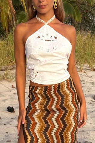 Reworked Cotton High Neck Halter Selected by Madly Vintage