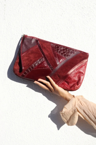 Leather Patchwork Merlot Clutch Selected by Madly Vintage