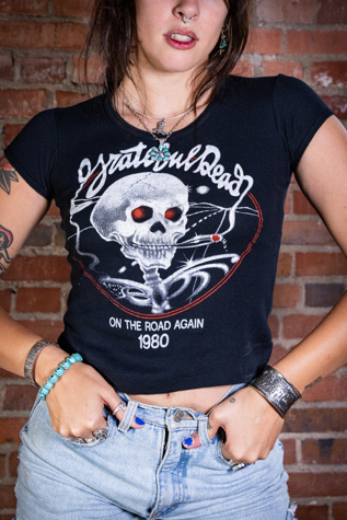 Vintage 1980 Grateful Dead On The Road Again Concert T Shirt Selected by Black Shag Vintage