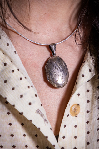 Vintage Etched Oval Sterling Silver Locket Selected by Black Shag Vintage