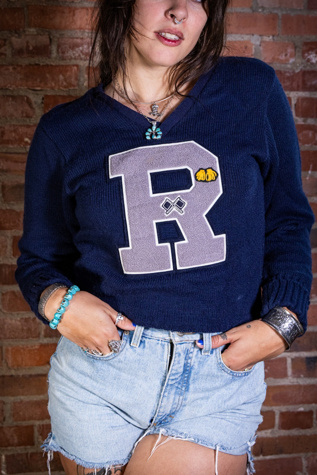 Vintage 70s Blue "R" Varsity Cheer Sweater Selected by Black Shag Vintage