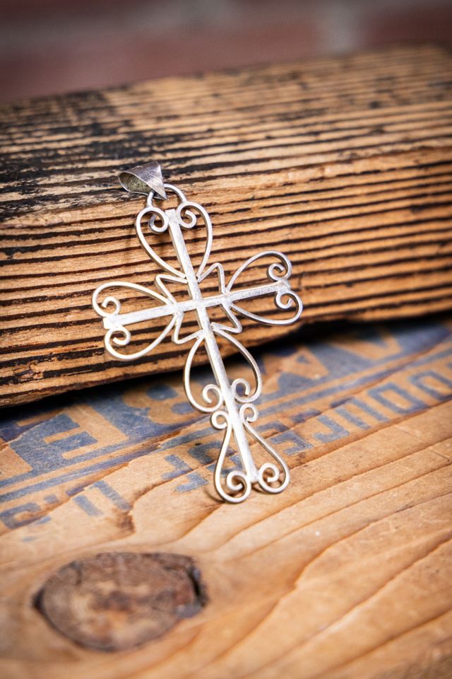 Vintage Sterling Silver Cross Pendant Selected by Black Shag Vintage #1