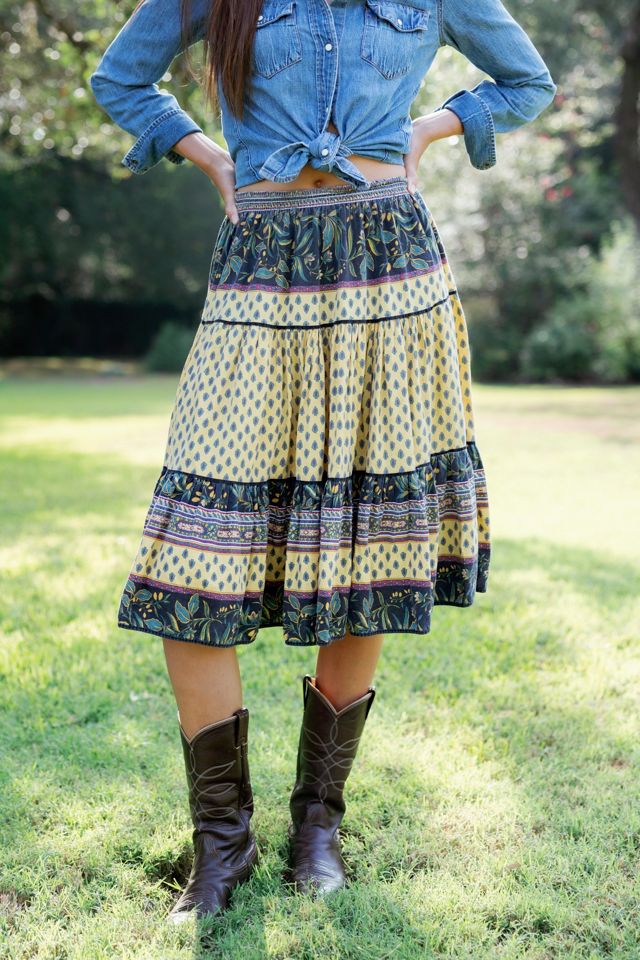 1980s Yellow French Provencal Tiered Skirt by Lauren Owen of Texas #1