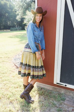 1980s Yellow French Provencal Tiered Skirt by Lauren Owen of Texas