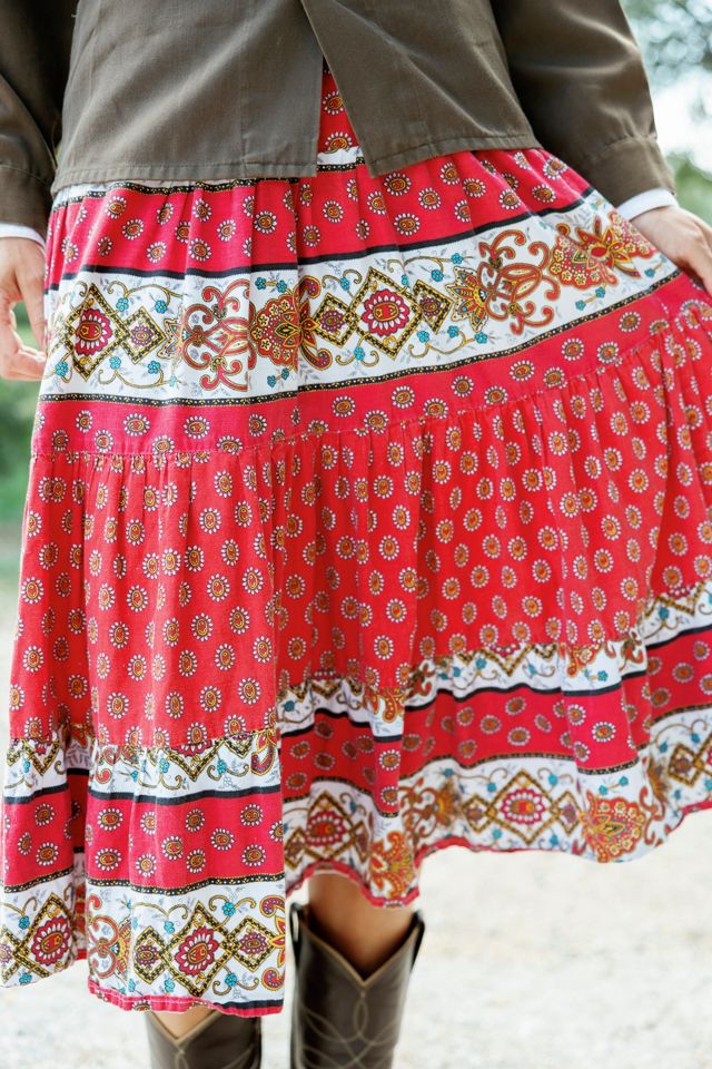 1970s Red French Provencal Tiered Skirt by Lauren Owen of Texas #2