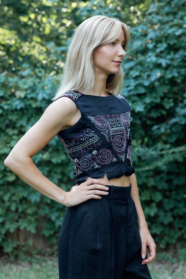 Antique Victorian Beaded Folk Silk Vest by Lauren Owen of Texas #1