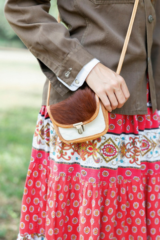 1970s Cowhide and Leather Mini Crossbody Bag by Lauren Owen of Texas
