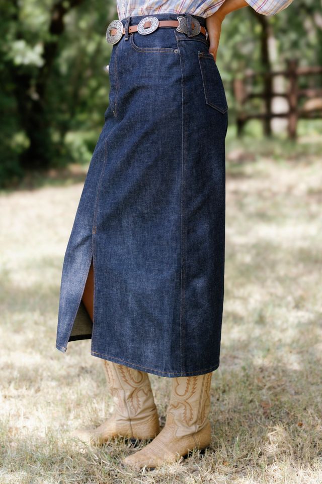 1990s Dark Wash Denim Maxi Skirt by Lauren Owen of Texas #1