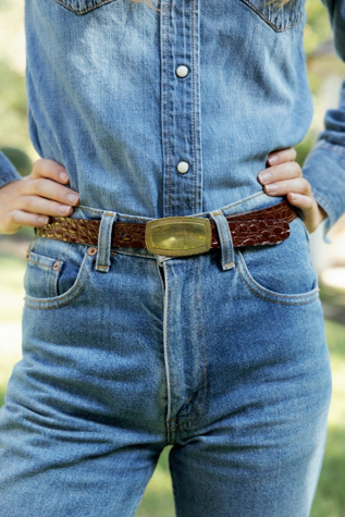 1980s Catherine Dial Easley Crocodile Embossed Leather Belt by Lauren Owen of Texas