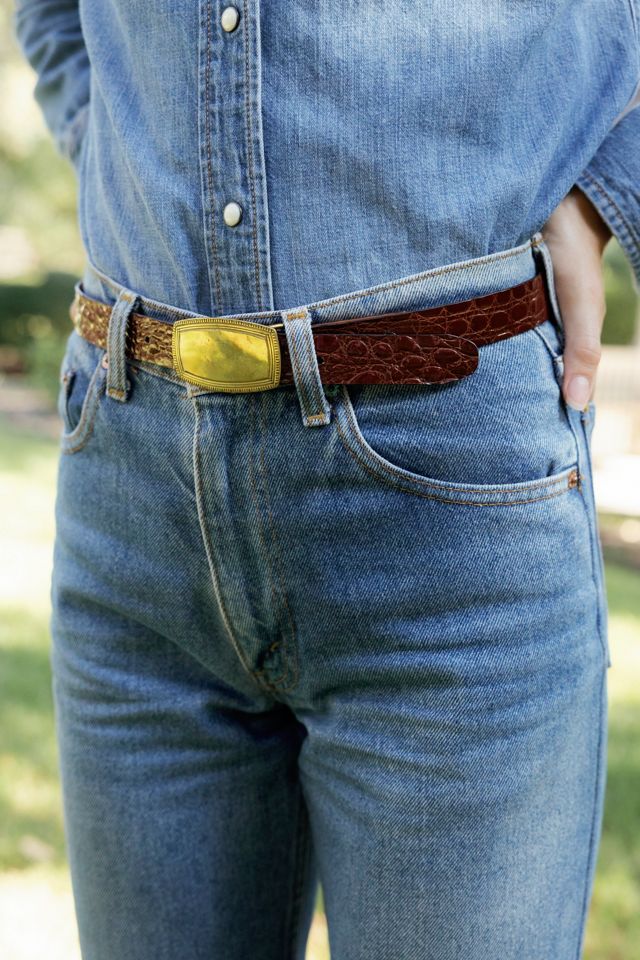 1980s Catherine Dial Easley Crocodile Embossed Leather Belt by Lauren Owen of Texas #1