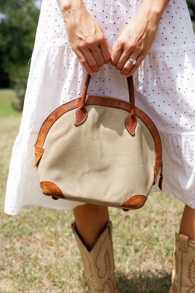 1980s "T.L.M.." Tan Canvas Top-Handle Dome Satchel by Lauren Owen of Texas #1