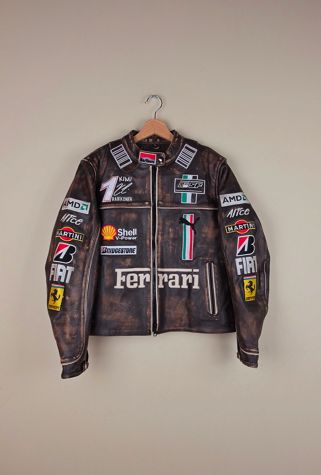 Distressed Vintage Kimi Era Ferrari Cropped Leather Jacket Selected By Igala Vintage