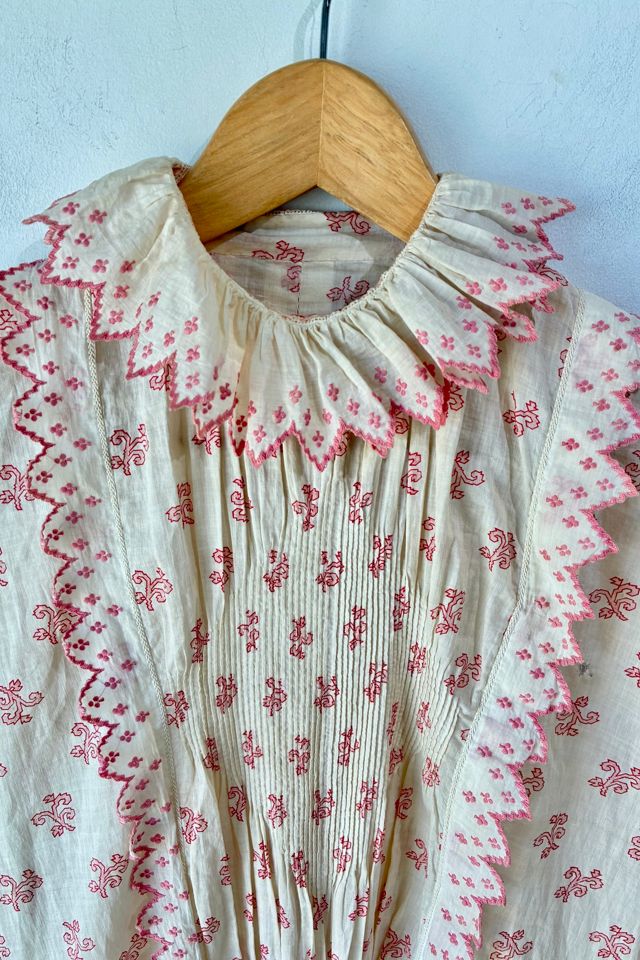 Antique Victorian White Pink Ruffle Neck Dress Selected by The Curatorial Dept. #2