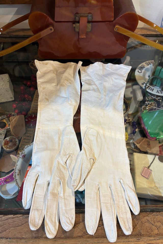 Vintage Long White Leather Gloves Selected by The Curatorial Dept. #1
