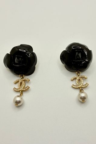 CHANEL Black Camellia Earrings Selected by The Curatorial Dept.