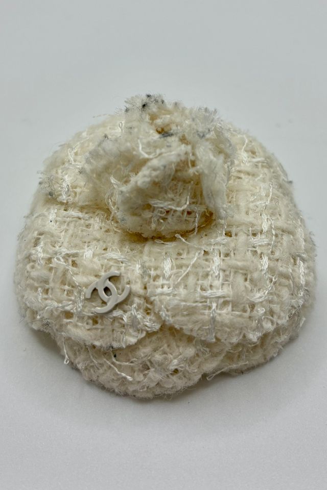 CHANEL Ecru Tweed Camellia Brooch Selected by The Curatorial Dept. #1