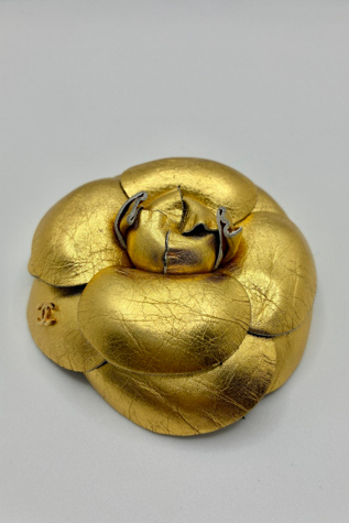 CHANEL Gold Leather Camellia Brooch Selected by The Curatorial Dept.