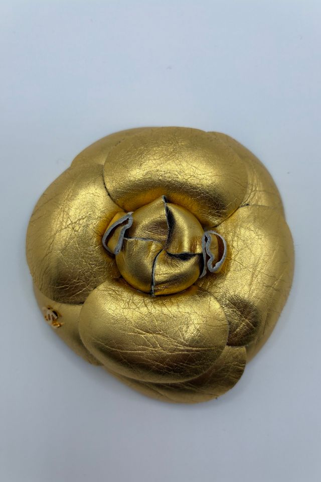 CHANEL Gold Leather Camellia Brooch Selected by The Curatorial Dept. #1