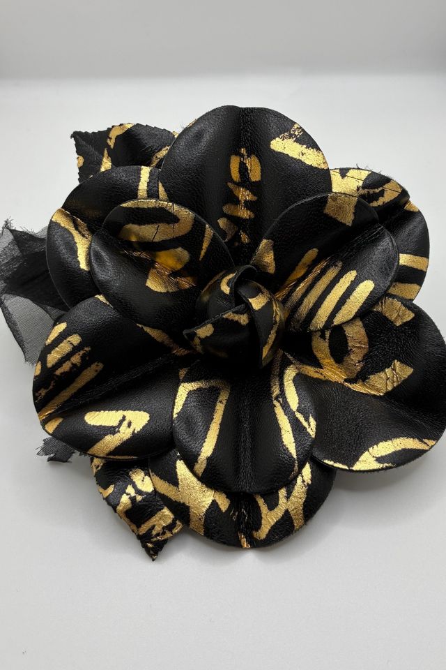 CHANEL Black and Gold Leather Camellia Brooch Selected by The Curatorial Dept. #1