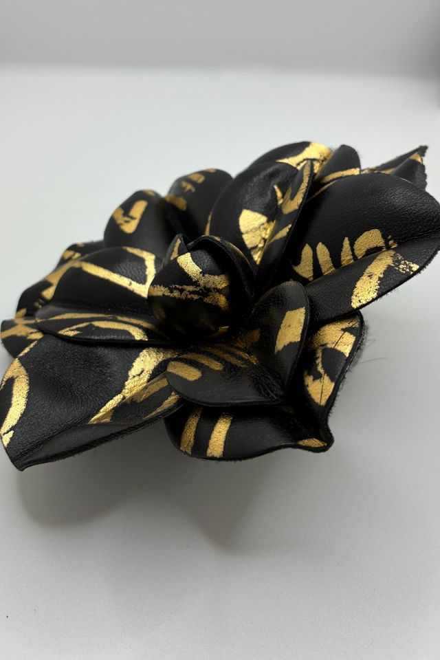 CHANEL Black and Gold Leather Camellia Brooch Selected by The Curatorial Dept. #2