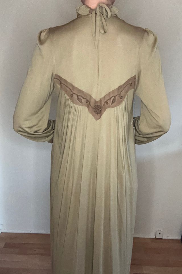 Folk Bohemian 1970s Matte Jersey and Suede Mushroom Maxi Dress Selected by Picky Jane #3