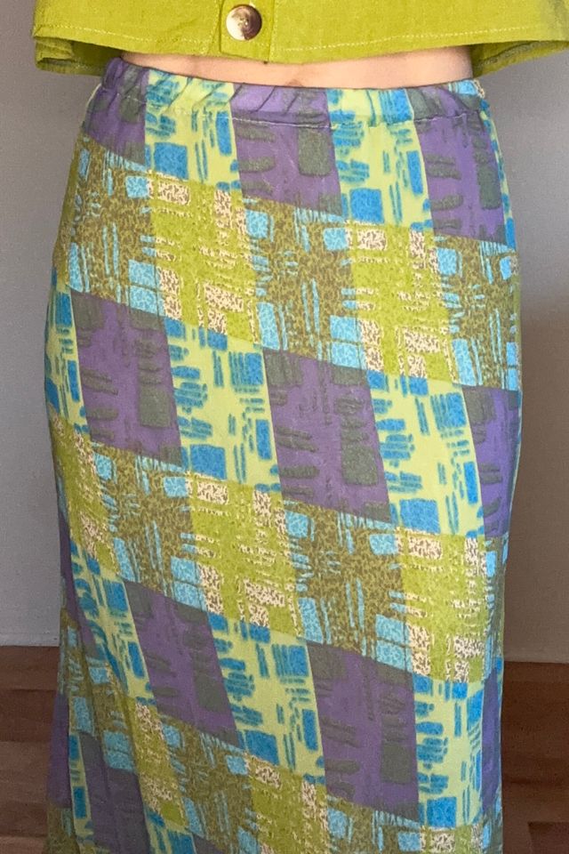 100% Silk Bias Lilac and Lime 1990s Y2K Vintage Skirt Selected by Picky Jane #2