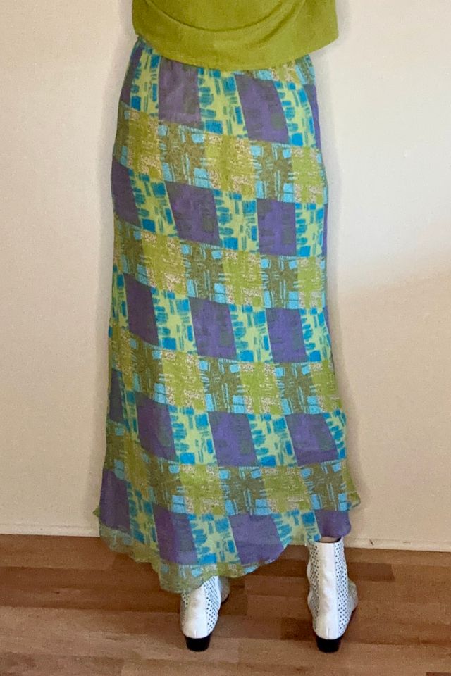 100% Silk Bias Lilac and Lime 1990s Y2K Vintage Skirt Selected by Picky Jane #3