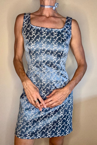 1990's Supermodel Mini Floral Dress in Cornflower Blue Selected by Picky Jane