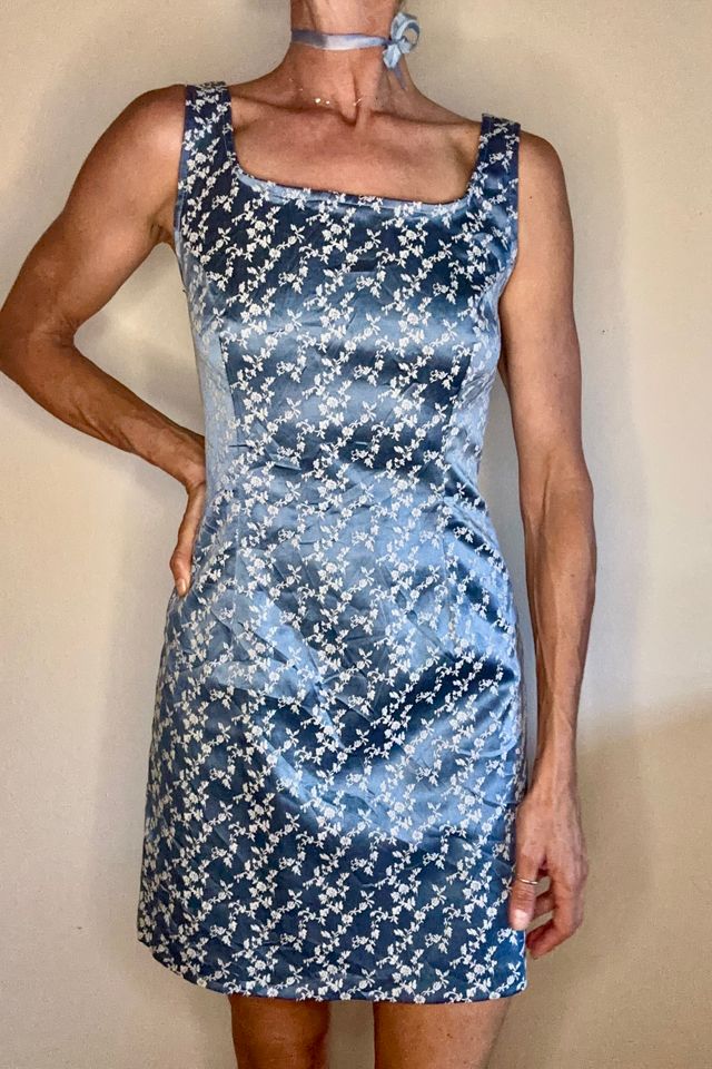 1990's Supermodel Mini Floral Dress in Cornflower Blue Selected by Picky Jane #1