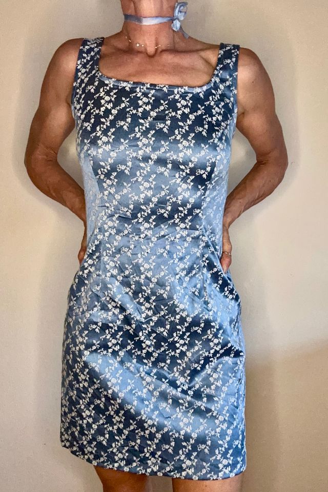 1990's Supermodel Mini Floral Dress in Cornflower Blue Selected by Picky Jane #2