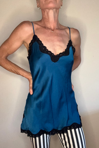 Silk Bias Blue Lace Trimmed Sexy Camisole Selected by Picky Jane