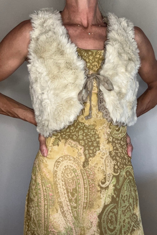 Faux Fur and Satin Crop Tie Festival Vest Selected by Picky Jane