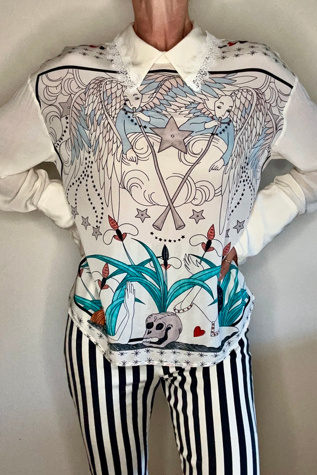 Graphic Skull and Angels Silk Blouse Selected by Picky Jane