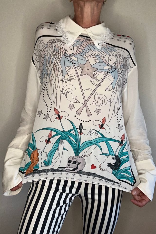Graphic Skull and Angels Silk Blouse Selected by Picky Jane #1