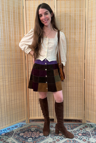 1970s Boho Patchwork Suede Mini Skirt Selected by Two Vintage Twins