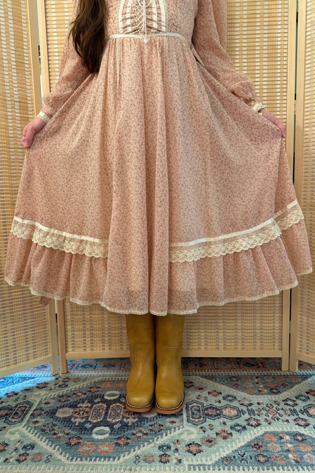 1970s Boho Pink Floral Gunne Sax Corset Midi Dress Selected by Two Vintage Twins #2