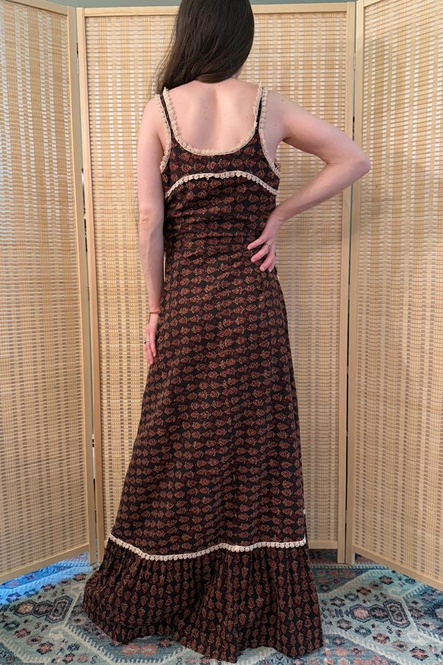 1970s Boho Indian Cotton Block Print Style Lace Maxi Dress Selected by Two Vintage Twins #3
