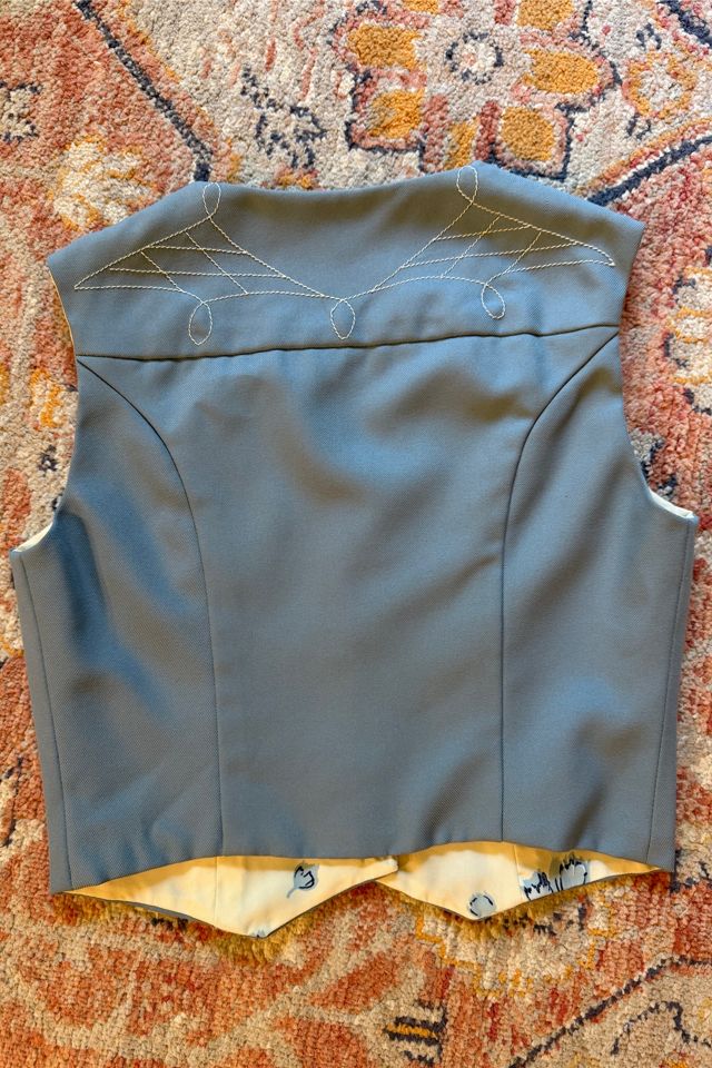 1970s Western Boho Hand Embroidered Blue Vest Selected by Two Vintage Twins #2