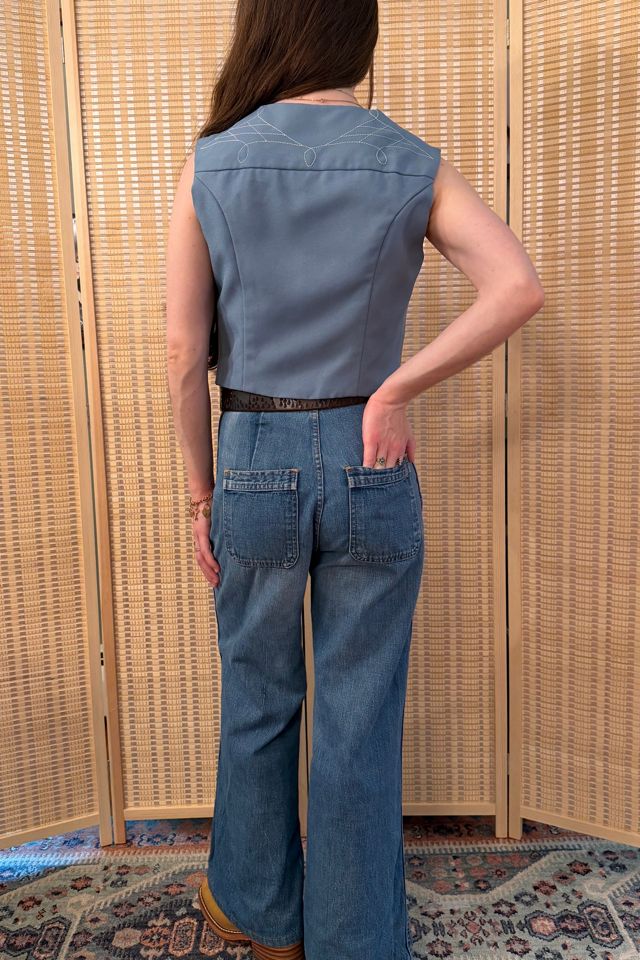 1970s Western Boho Hand Embroidered Blue Vest Selected by Two Vintage Twins #3