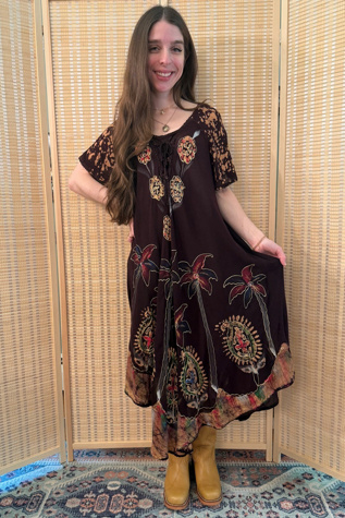 Y2K Boho Whimsigoth Embroidered Dyed Paisley Floral Midi Dress Selected by Two Vintage Twins