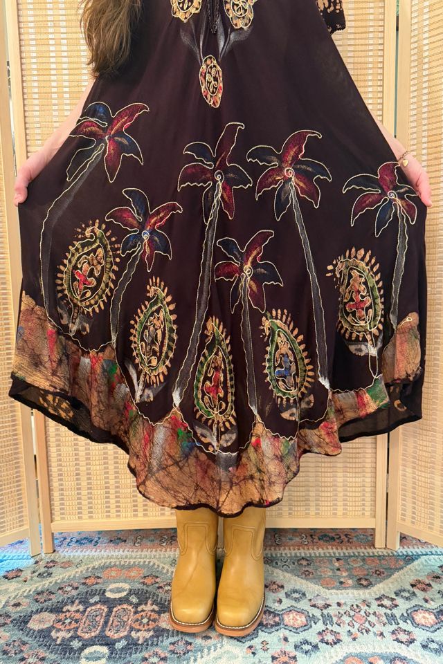 Y2K Boho Whimsigoth Embroidered Dyed Paisley Floral Midi Dress Selected by Two Vintage Twins #1