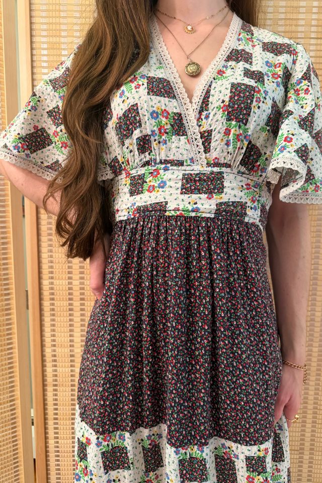 1970s Boho Floral Patchwork Cape Angel Sleeve Prairie Maxi Dress Selected by Two Vintage Twins #2