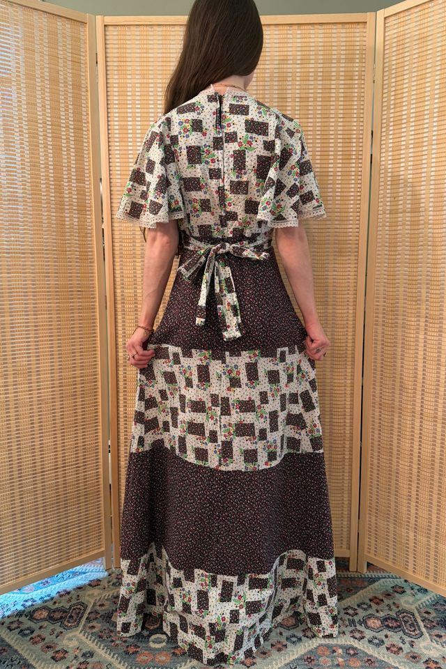 1970s Boho Floral Patchwork Cape Angel Sleeve Prairie Maxi Dress Selected by Two Vintage Twins #3