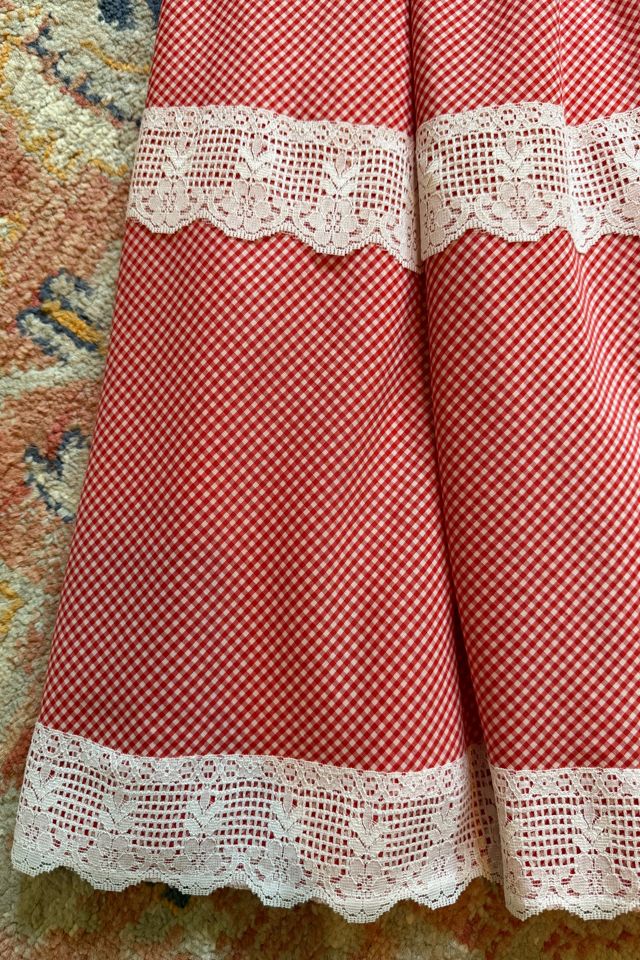 Vintage Western Style Red Gingham Lace Tiered Midi Skirt Selected by Two Vintage Twins #3