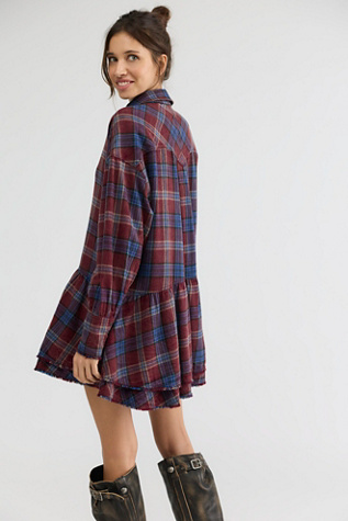 Женское платье Free People Wildflower Washed Plaid Mini, цвет: Клетчатый мерло — фото 2