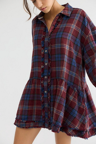 Женское платье Free People Wildflower Washed Plaid Mini, цвет: Клетчатый мерло — фото 4