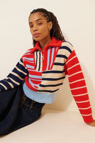 Find Me Now Mix Stripe Half-Zip Sweater