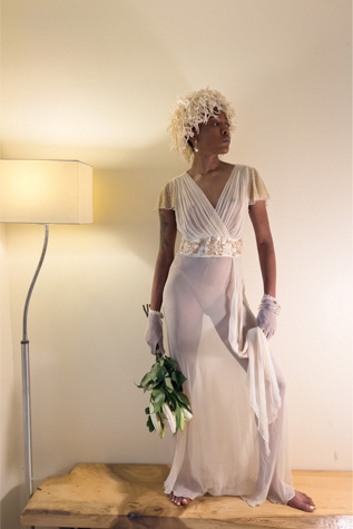 1920s Cream Silk Sequin Shoulder Dress Selected by orange juice only.