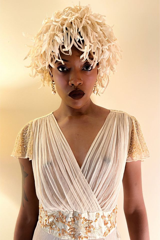 1920s Cream Silk Sequin Shoulder Dress Selected by orange juice only. #1